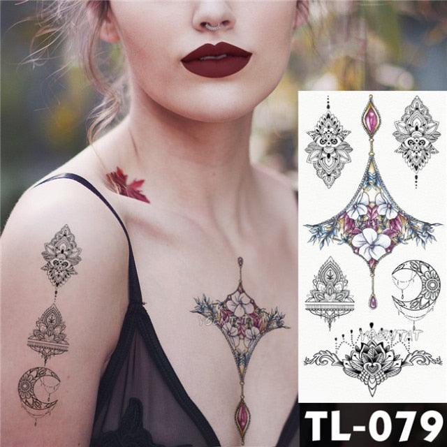 New Colorful And Black Womens Tattoo Temporary Flower Waterproof Elegant Modern Tattoo Realistic Design