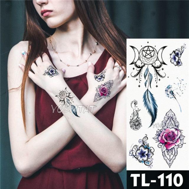 New Colorful And Black Womens Tattoo Temporary Flower Waterproof Elegant Modern Tattoo Realistic Design