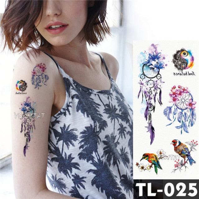 New Colorful And Black Womens Tattoo Temporary Flower Waterproof Elegant Modern Tattoo Realistic Design
