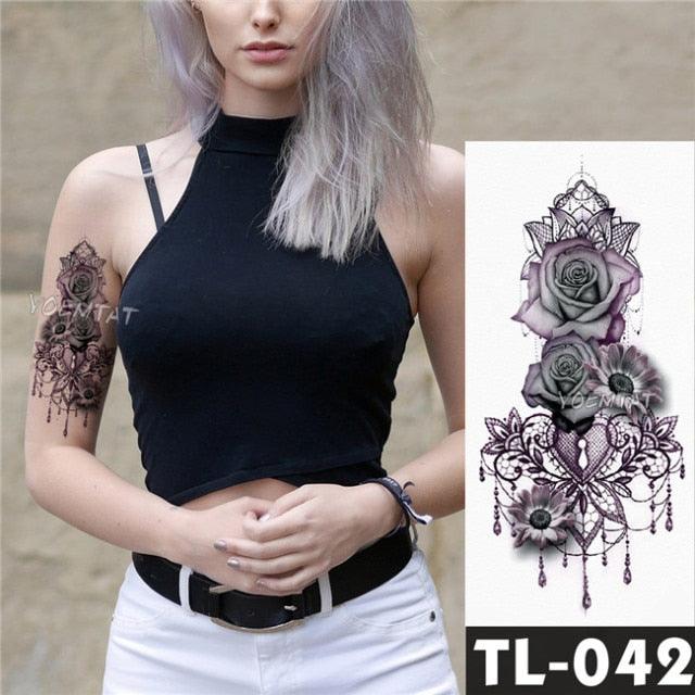 New Colorful And Black Womens Tattoo Temporary Flower Waterproof Elegant Modern Tattoo Realistic Design
