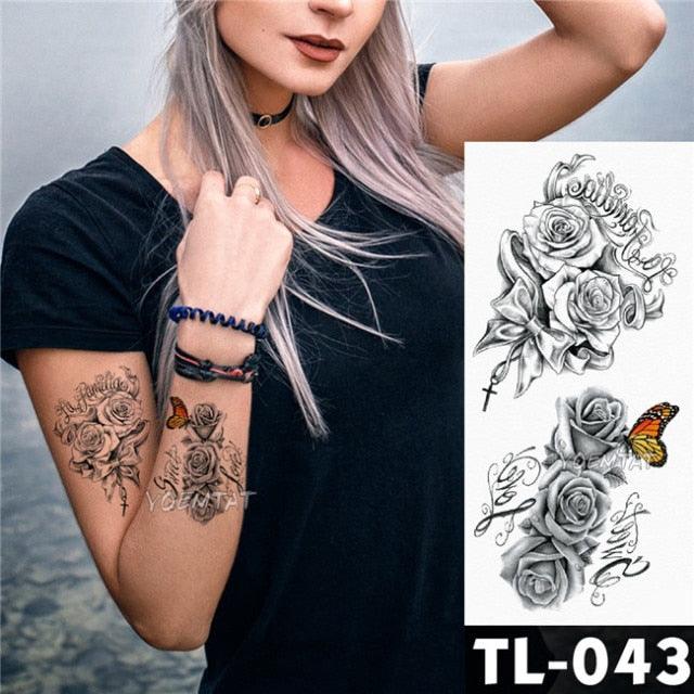 New Colorful And Black Womens Tattoo Temporary Flower Waterproof Elegant Modern Tattoo Realistic Design