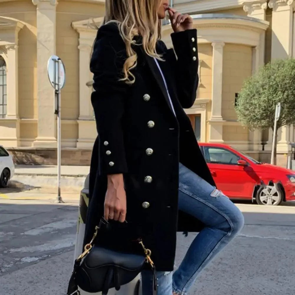 New Dazzling Faux Wool Blends Women's Long Coats Collar Double Breasted Vintage Elegant Lady Plus Size Jackets Winter Outerwear