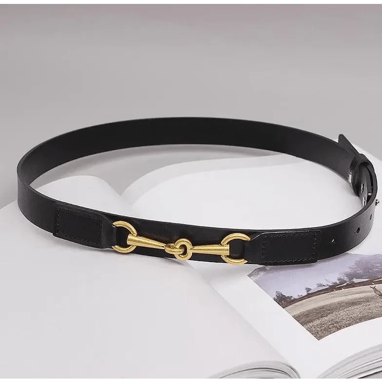 Simple Black Plain Leather Belt For Women Classic Thin Skinny Waistbands Casual Women Dress Belts