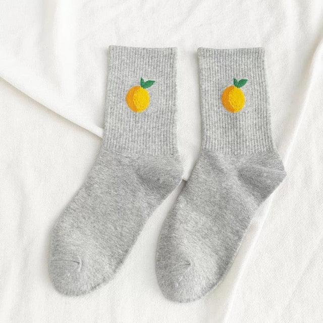 New Elegant Fruit Printed Breathable Cotton Socks Happy Funny Unisex Socks Candy Colors Harajuku Casual Cotton Crew Socks For Men And Women