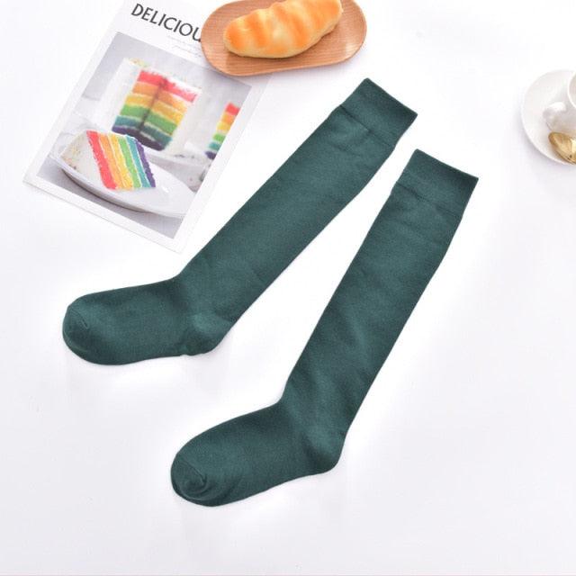 New Fashion Cotton Ladies Knee High Solid Color Socks Student Socks School Party Street Wear Dancing Socks High Quality Cotton Knee High Socks For Women