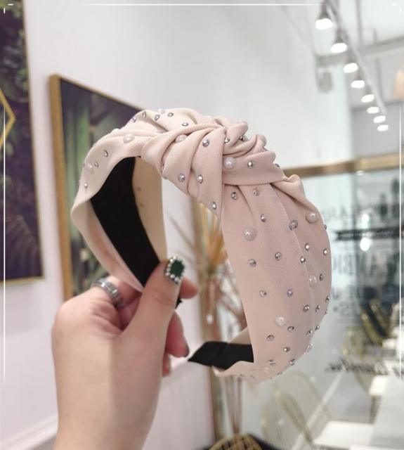 New Fashion Girls Headband Handmade Shining Pearls Rhinestone Ornament Hairband Women Middle Knot Turban Gorgeous Hair Accessories For Women