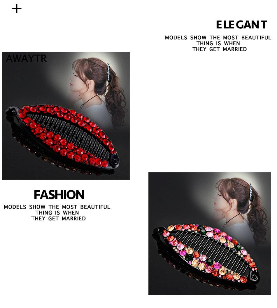 New Fashion Hair Clips Women Banana Barrettes Plastic Color Rhinestone Hair Claws Pins Clamps for Girls Ponytail Mohawk Bun Maker Accessories For Curly Hair Women