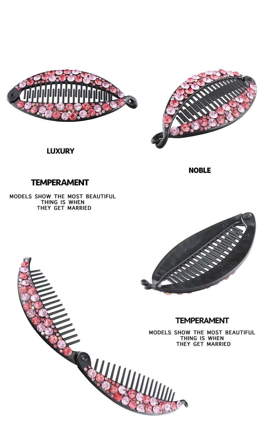 New Fashion Hair Clips Women Banana Barrettes Plastic Color Rhinestone Hair Claws Pins Clamps for Girls Ponytail Mohawk Bun Maker Accessories For Curly Hair Women