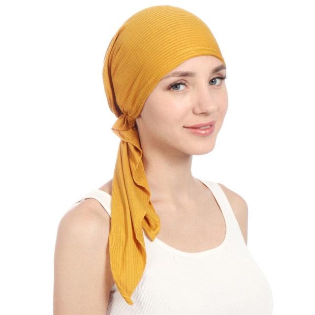 New Fashion Soft Cotton Solid Color Elastic Wrap Lightweight Scarf Hats Muslim Turban Elegant Bonnet Inner Hijab Hat Female Turbantes caps For Women