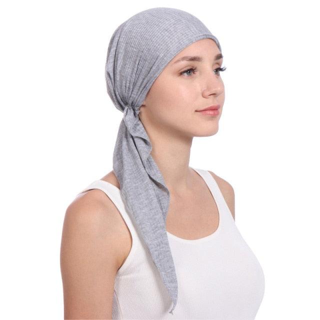 New Fashion Soft Cotton Solid Color Elastic Wrap Lightweight Scarf Hats Muslim Turban Elegant Bonnet Inner Hijab Hat Female Turbantes caps For Women