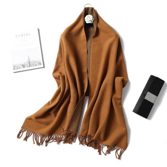 New Fashion Winter Soft Thick Warm Colorful Cashmere Scarf Elegant Escharpe Shawls Scarf Shawls Wraps Lightweight Lady Solid Scarves Fashion Tassels Blanket For Women