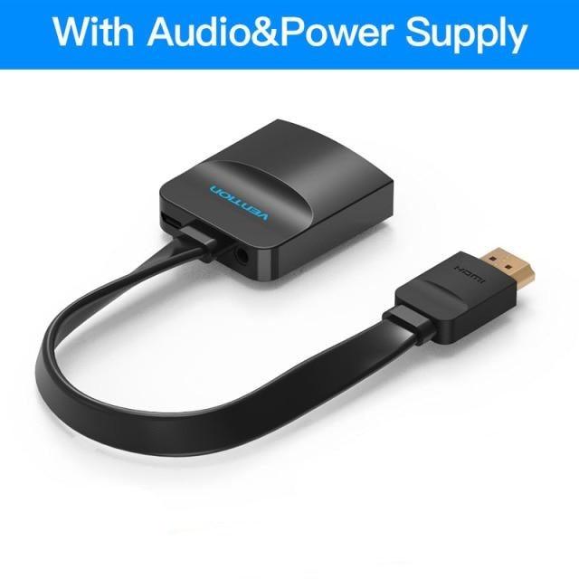 New HDMI To VGA Adapter Digital To Analog Video Audio Converter Cable Gold-Plated HDMI To VGA Adapter Black Design 1080p For Laptop TV Projector Gaming