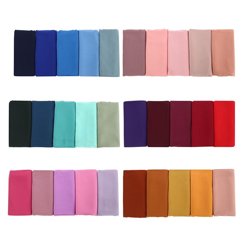 New Long Solid Colorful Soft Chiffon Hijab Elegant Scarf Wrap Lightweight Islamic Head Wear Escharpe Shawls Headband Stole Muslim Hijabs Wrap Headscarf Scarves Colors For Women