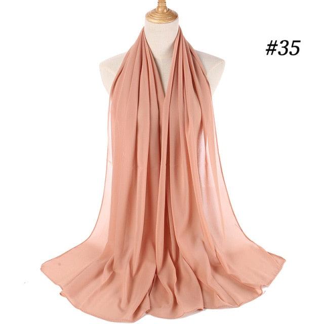 New Long Solid Colorful Soft Chiffon Hijab Elegant Scarf Wrap Lightweight Islamic Head Wear Escharpe Shawls Headband Stole Muslim Hijabs Wrap Headscarf Scarves Colors For Women