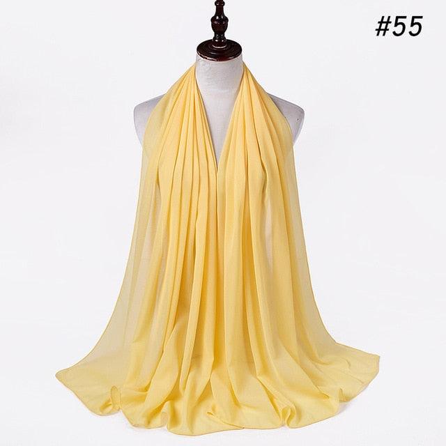 New Long Solid Colorful Soft Chiffon Hijab Elegant Scarf Wrap Lightweight Islamic Head Wear Escharpe Shawls Headband Stole Muslim Hijabs Wrap Headscarf Scarves Colors For Women