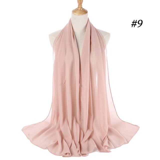 New Long Solid Colorful Soft Chiffon Hijab Elegant Scarf Wrap Lightweight Islamic Head Wear Escharpe Shawls Headband Stole Muslim Hijabs Wrap Headscarf Scarves Colors For Women