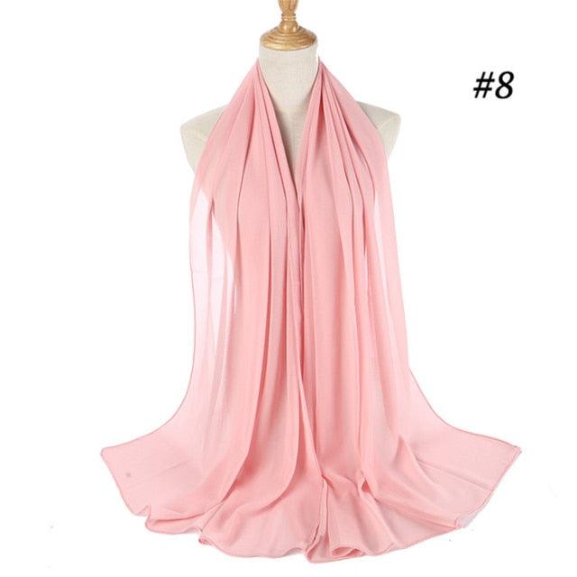 New Long Solid Colorful Soft Chiffon Hijab Elegant Scarf Wrap Lightweight Islamic Head Wear Escharpe Shawls Headband Stole Muslim Hijabs Wrap Headscarf Scarves Colors For Women