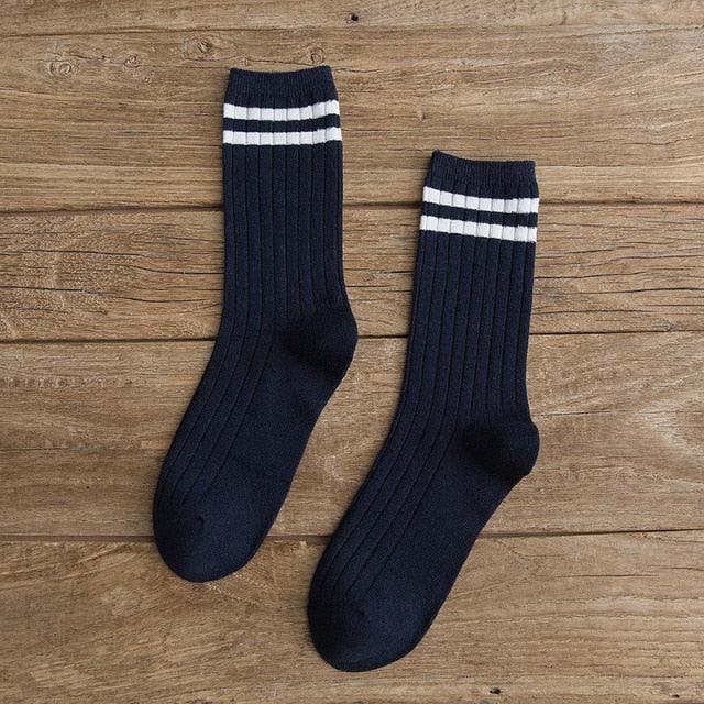 New Loose Solid Colors High School Girls Cute Socks Needles Knitting Cotton Scrunch Socks For Women