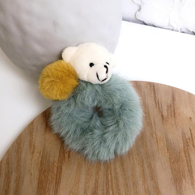 New Mink Fur Hair Rope Scrunchie Women Accessory Flurry Headband Hair Ties Elastic Fashion Hair Ring Women's Wristband Scrunchie Hairband Pom Pom Hair Tie Ring
