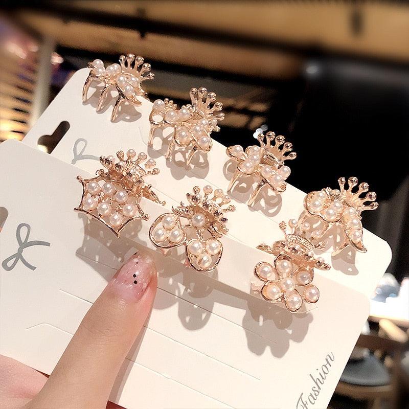 New Small Pearl Hair Claw Rhinestone For Women Hairpins Girls Clamps Hair Crab Clips Metal Hair Accessories Headdress Fashion Hairgrips Band Accessories For Party