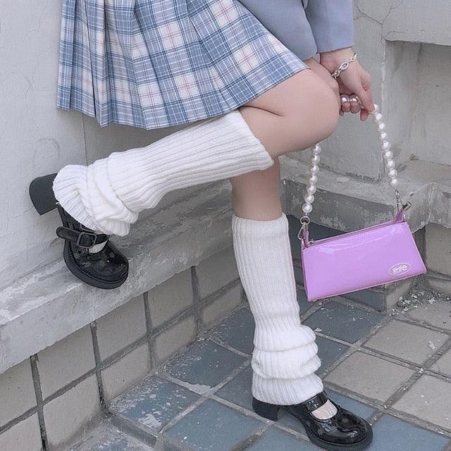 Cute Kawaii Knee High Uniform Style Slouch Socks Boots Solid Color Knit Socks Winter Leg Warmers Socks Foot Warming Cover Socks For Women