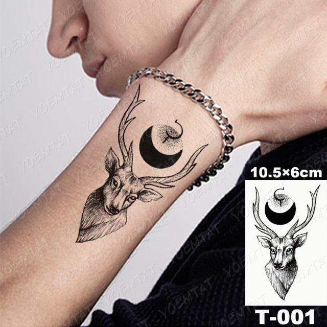 New Waterproof Temporary Tattoo Sticker Deer Animal Flash Tatoo Black Line Body Art Small Decorative Design For Womens Boys