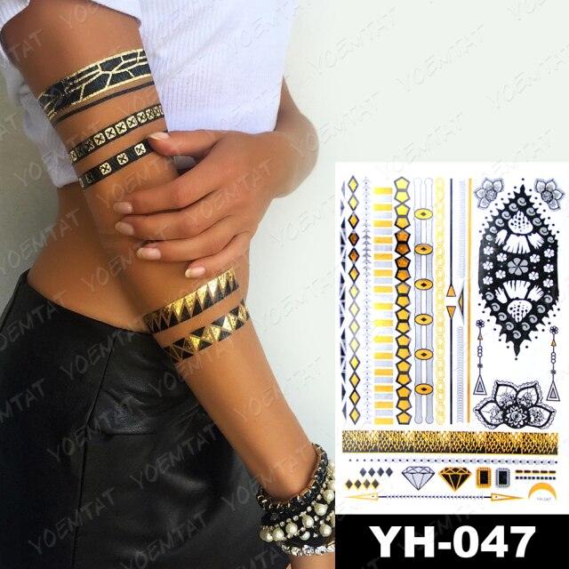 New Waterproof Temporary Tattoo Sticker Golden Silver Flower Jewelry Flash Fashion Different Design Tattoos For Womens