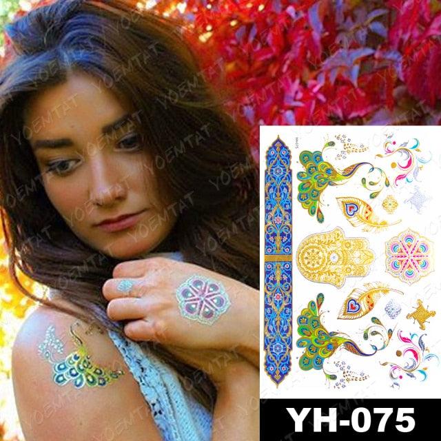 New Waterproof Temporary Tattoo Sticker Golden Silver Flower Jewelry Flash Fashion Different Design Tattoos For Womens