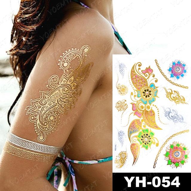 New Waterproof Temporary Tattoo Sticker Golden Silver Flower Jewelry Flash Fashion Different Design Tattoos For Womens