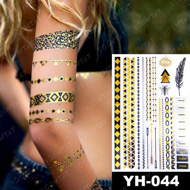 New Waterproof Temporary Tattoo Sticker Golden Silver Flower Jewelry Flash Fashion Different Design Tattoos For Womens