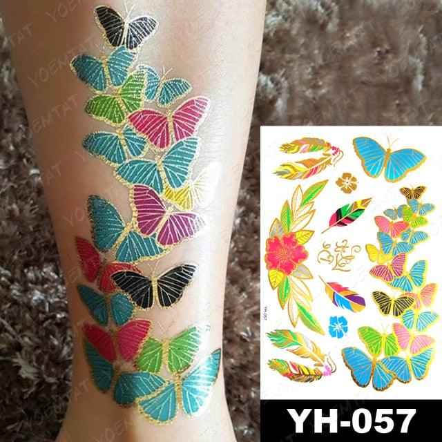 New Waterproof Temporary Tattoo Sticker Golden Silver Flower Jewelry Flash Fashion Different Design Tattoos For Womens