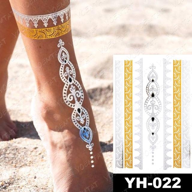 New Waterproof Temporary Tattoo Sticker Golden Silver Flower Jewelry Flash Fashion Different Design Tattoos For Womens