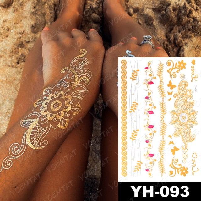 New Waterproof Temporary Tattoo Sticker Golden Silver Flower Jewelry Flash Fashion Different Design Tattoos For Womens