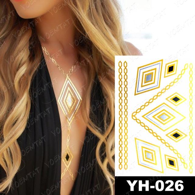 New Waterproof Temporary Tattoo Sticker Golden Silver Flower Jewelry Flash Fashion Different Design Tattoos For Womens