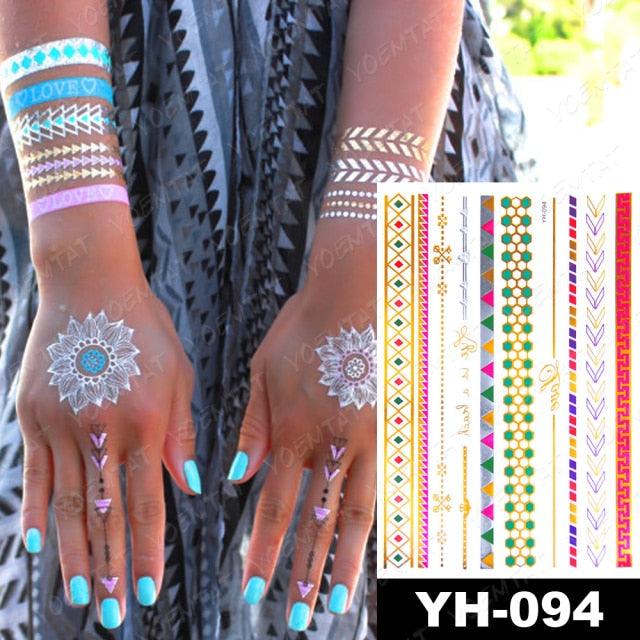 New Waterproof Temporary Tattoo Sticker Golden Silver Flower Jewelry Flash Fashion Different Design Tattoos For Womens