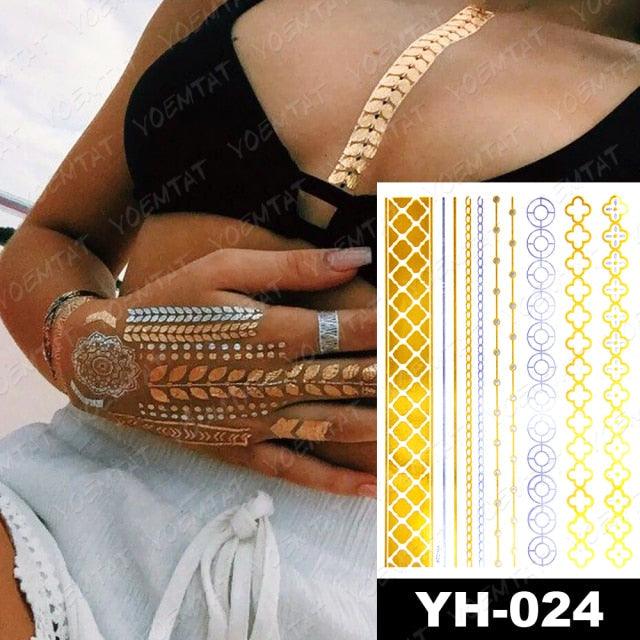 New Waterproof Temporary Tattoo Sticker Golden Silver Flower Jewelry Flash Fashion Different Design Tattoos For Womens