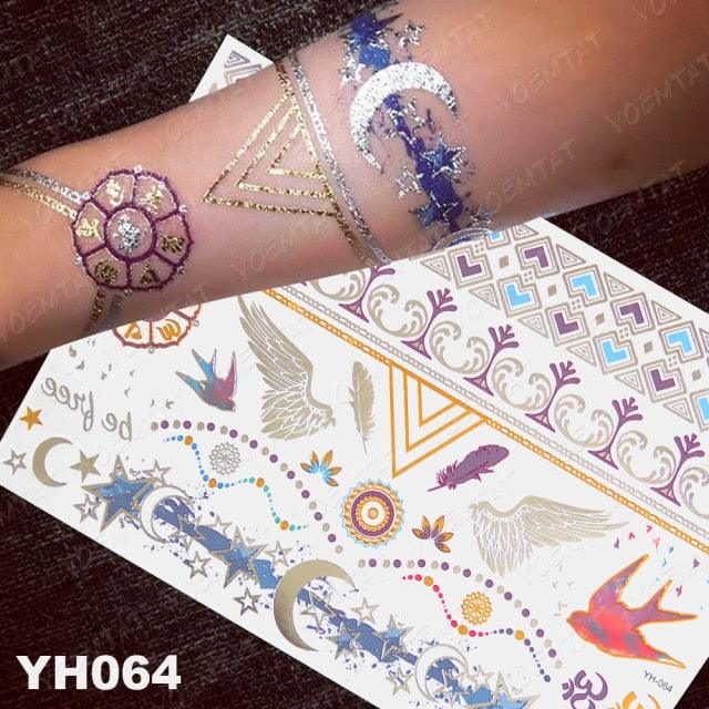 New Waterproof Temporary Tattoo Sticker Golden Silver Flower Jewelry Flash Fashion Different Design Tattoos For Womens