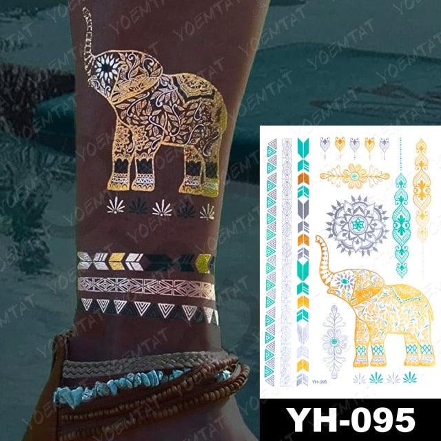 New Waterproof Temporary Tattoo Sticker Golden Silver Flower Jewelry Flash Fashion Different Design Tattoos For Womens