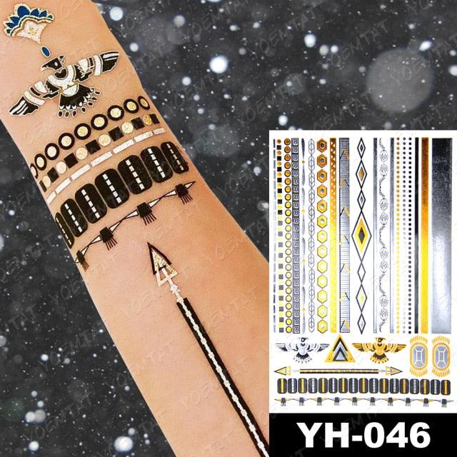 New Waterproof Temporary Tattoo Sticker Golden Silver Flower Jewelry Flash Fashion Different Design Tattoos For Womens