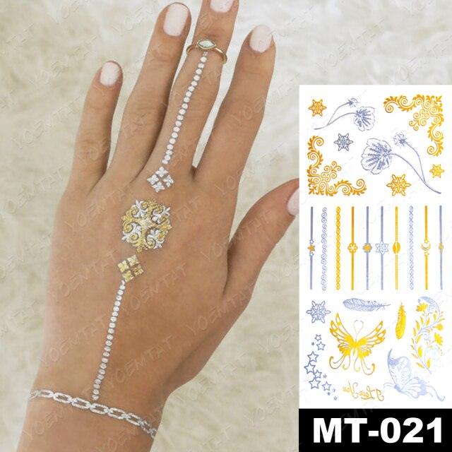 New Waterproof Temporary Tattoo Sticker Golden Silver Flower Jewelry Flash Fashion Different Design Tattoos For Womens