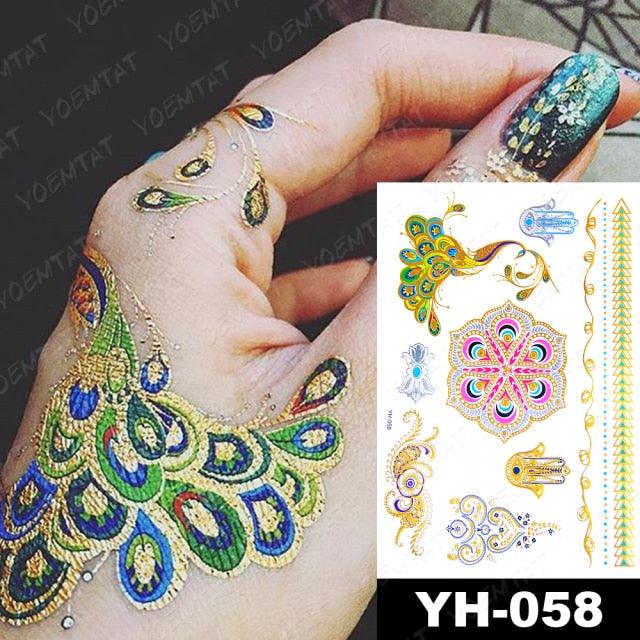 New Waterproof Temporary Tattoo Sticker Golden Silver Flower Jewelry Flash Fashion Different Design Tattoos For Womens