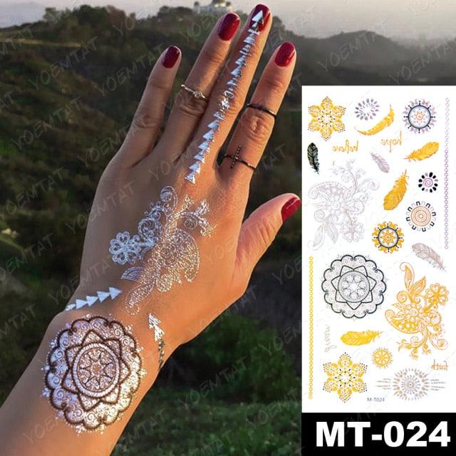 New Waterproof Temporary Tattoo Sticker Golden Silver Flower Jewelry Flash Fashion Different Design Tattoos For Womens