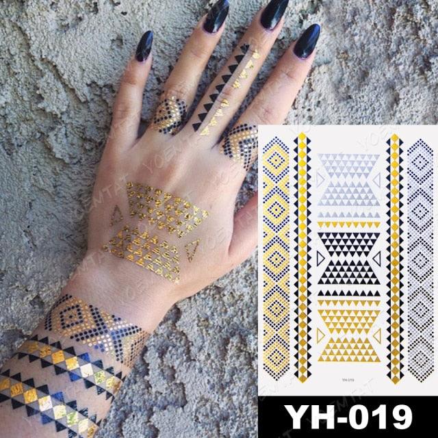New Waterproof Temporary Tattoo Sticker Golden Silver Flower Jewelry Flash Fashion Different Design Tattoos For Womens