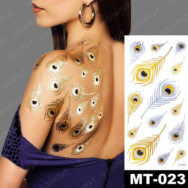 New Waterproof Temporary Tattoo Sticker Golden Silver Flower Jewelry Flash Fashion Different Design Tattoos For Womens