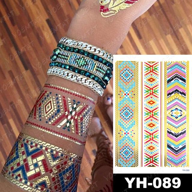 New Waterproof Temporary Tattoo Sticker Golden Silver Flower Jewelry Flash Fashion Different Design Tattoos For Womens