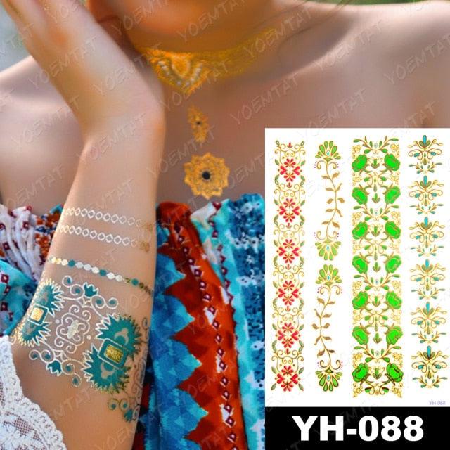 New Waterproof Temporary Tattoo Sticker Golden Silver Flower Jewelry Flash Fashion Different Design Tattoos For Womens