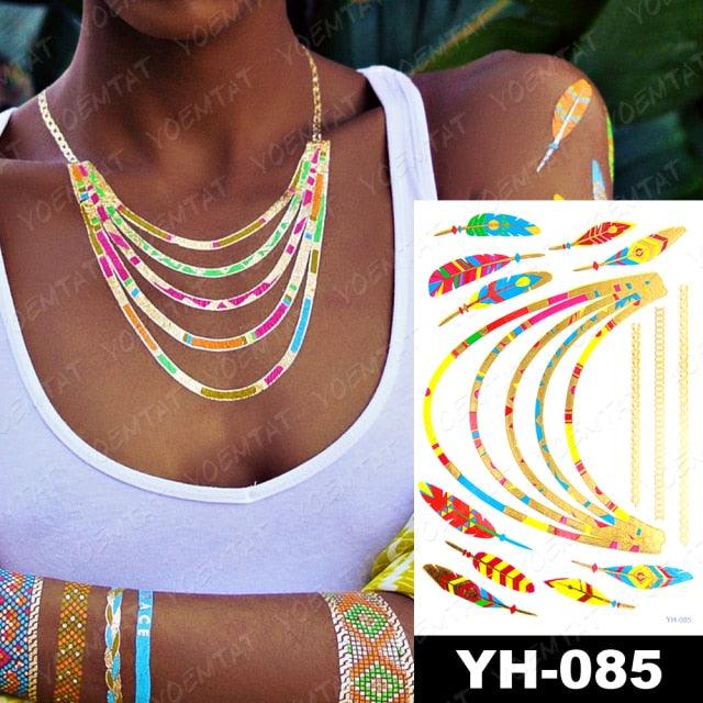 New Waterproof Temporary Tattoo Sticker Golden Silver Flower Jewelry Flash Fashion Different Design Tattoos For Womens