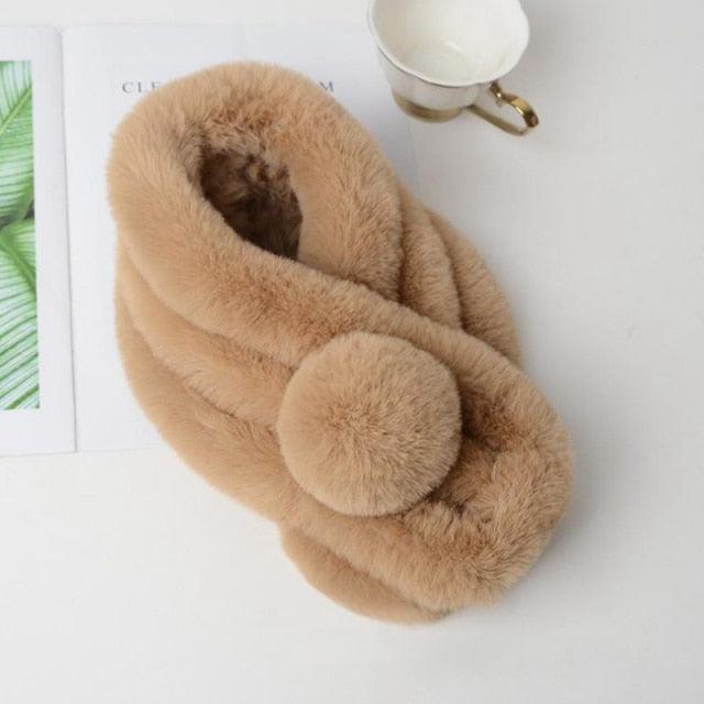 New Winter Solid Color Warm Thicken Soft Collar Scarf Faux Rabbit Fur Neckerchief Plush Warm Hot Scarfs Cross Collar Scarf Shawl Solid With Pearl Elegant For Women