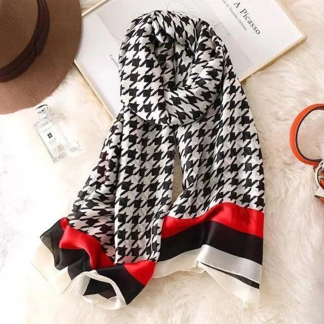 New Women Autumn Winter Fashion Silk Scarf Shawl Beach Headband Female Casual Wear Beach Friendly Spring Silk Scarf Flower Print Silk Scarves Shawls and Wraps Long Size Beach Stoles