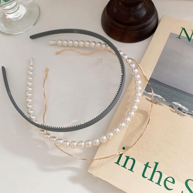 New Women Elegant Full Pearls Simple Hairbands Sweet Headband Hair Hoops Holder Ornament Head Band Lady Fashion Hair Accessories